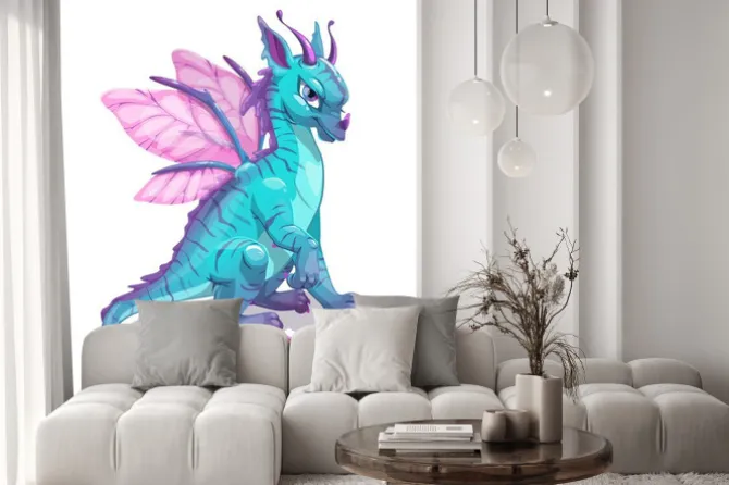 Naklejka: Cartoon niebieski fantasy smok