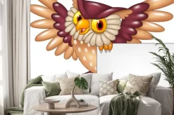 Naklejka: Cartoon sowa ptak latający gospodarstwa pusty znak