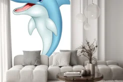 Naklejka: Cartoon zabawny delfin skoków