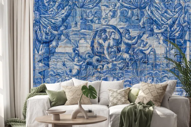 Naklejka: Ceramic azulejos in porto cathedral - portugal