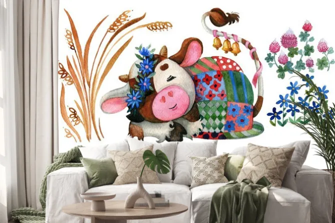 Naklejka: Childrens picture with sleeping cute animals. style for kids