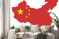 Naklejka: Chińska republika ludowa flag na mapie ilustracji wektorowych