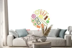 Naklejka: Chiński japoński sushi sashimi seafood logo projektu.