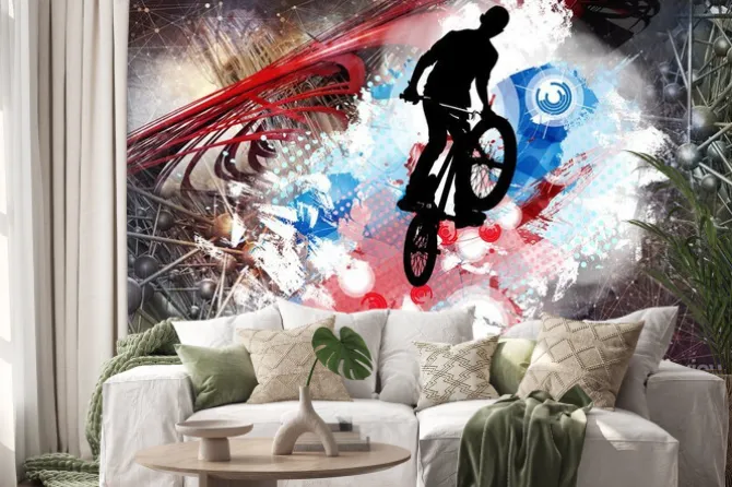 Naklejka: Chłopak skaczący na rowerze