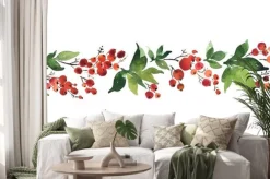 Naklejka: Christmas watercolor horizontal seamless pattern with holly berries