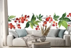 Naklejka: Christmas watercolor horizontal seamless pattern with holly berries