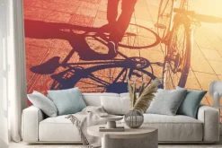 Naklejka: Cień na bruk, człowiek pchanie rowerów