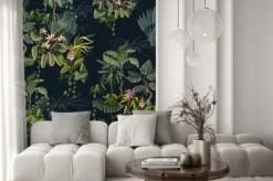 Naklejka: Ciemne kwiaty i liście dżungli