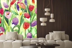 Naklejka: Ciągłe wzór. tulipanów akwarela