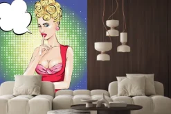 Naklejka: Ciii speech bubble pop art pin-up kobieta z palcem na ustach