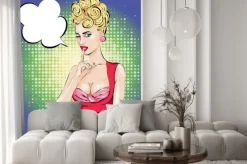 Naklejka: Ciii speech bubble pop art pin-up kobieta z palcem na ustach