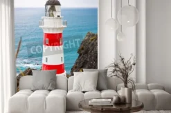 Naklejka: Close-up z pięknej latarni morskiej na przylądku palliser, północnej