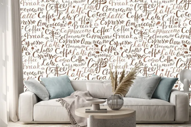 Naklejka: Coffee seamless pattern with coffee words