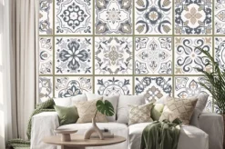 Naklejka: Collection of 18 ceramic tiles in turkish style. seamless colorful