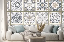 Naklejka: Collection of 18 ceramic tiles in turkish style. seamless colorful