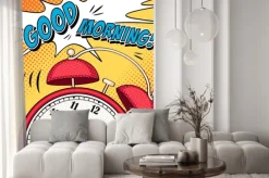 Naklejka: Comic ilustracji z budzikiem w stylu pop