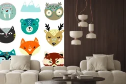 Naklejka: Cute animals faces. hand drawn baby design