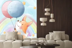 Naklejka: Cute fox hanging from a balloons baby shower character