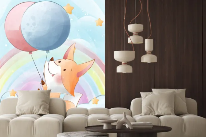 Naklejka: Cute fox hanging from a balloons baby shower character