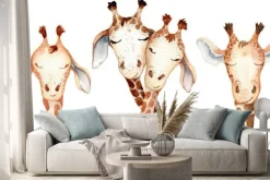 Naklejka: Cute giraffes couple cartoon watercolor illustration animal set