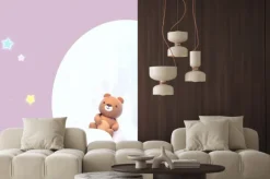 Naklejka: Cute little bear watching beautiful night sky with stars in front