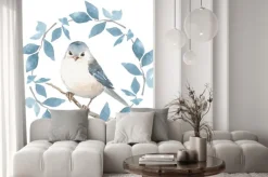 Naklejka: Cute ptak z wieniec kwiatów. akwarela 1