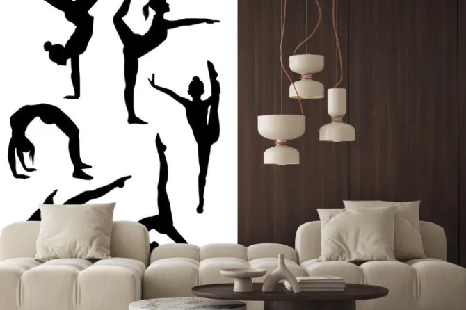 Naklejka: Czarne postacie gimnastyczek na białym tle