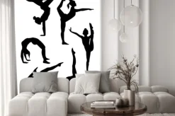 Naklejka: Czarne postacie gimnastyczek na białym tle
