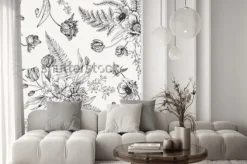 Naklejka: Czarno-biały wzór z piwoniami i tulipanami