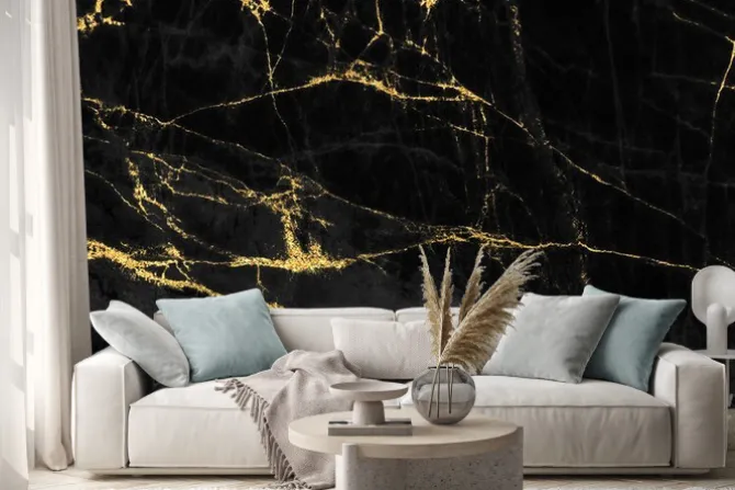 Naklejka: Czarny marmur ze złotymi zdobieniami