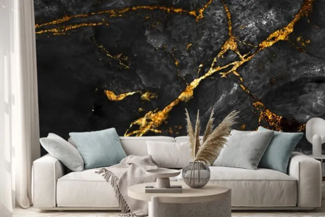 Naklejka: Czarny marmur ze złotymi zdobieniami