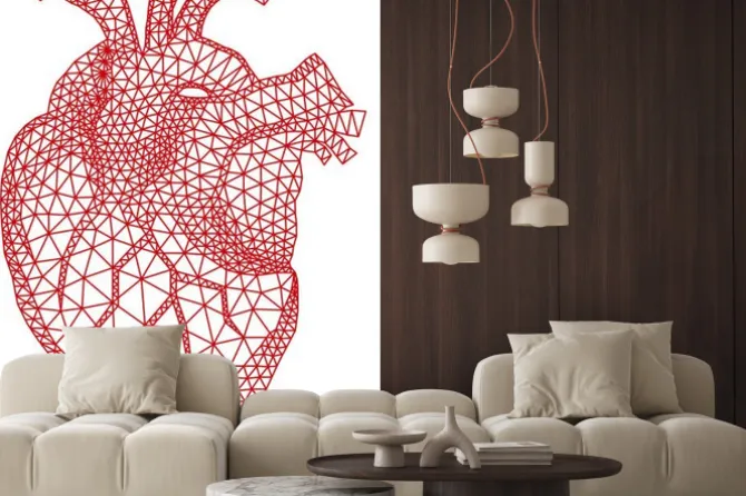 Naklejka: Czerwone serce człowieka z geometrycznej strukturze siatki, wektor