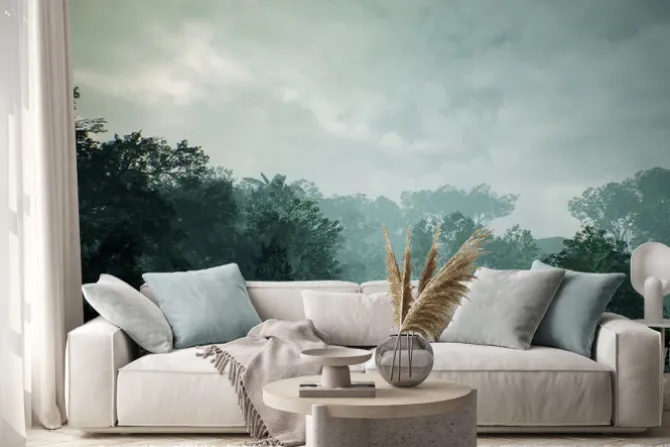 Naklejka: 3d bujna roślinność w zielonej dżungli