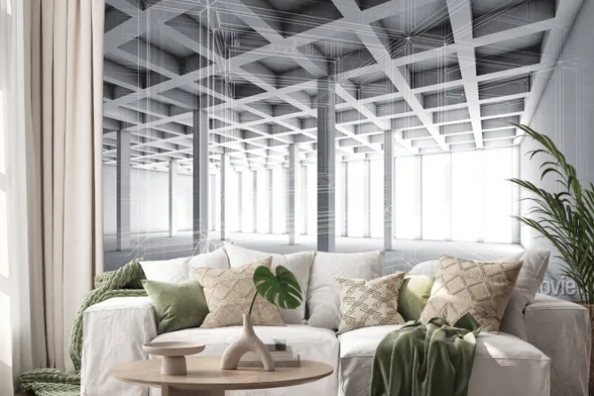 Naklejka: 3d puste wnętrze ze skutkiem szkieletowym