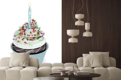 Naklejka: 3d słodkie ciastko z świeca odizolowane na białym