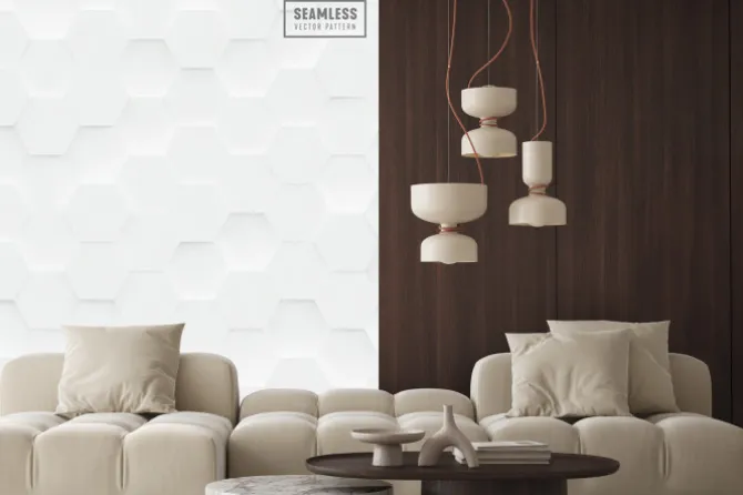 Naklejka: 3d sześciokąta wektoru poligonalny bezszwowy wzór, biały geometryczny