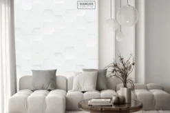 Naklejka: 3d sześciokąta wektoru poligonalny bezszwowy wzór, biały geometryczny