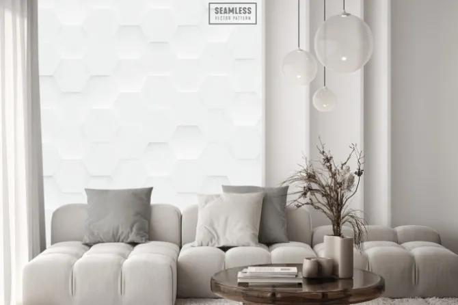 Naklejka: 3d sześciokąta wektoru poligonalny bezszwowy wzór, biały geometryczny