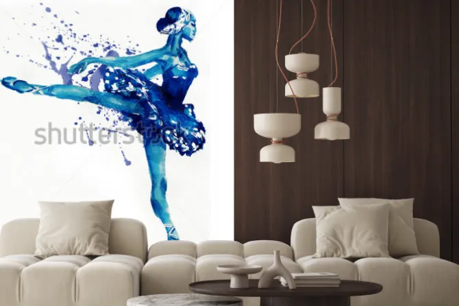 Naklejka: Dancingowa balerina w błękicie akwareli ilustracja