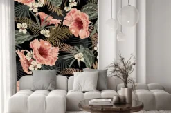 Naklejka: Dark tropical forest at night seamless pattern wallpaper vintage