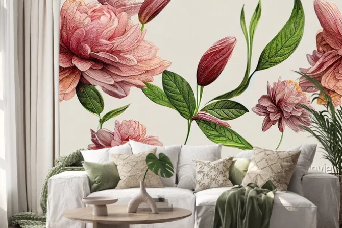 Naklejka: Decorative peony flower pattern. repeat pattern for wallpaper,