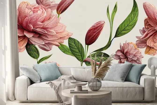 Naklejka: Decorative peony flower pattern. repeat pattern for wallpaper,