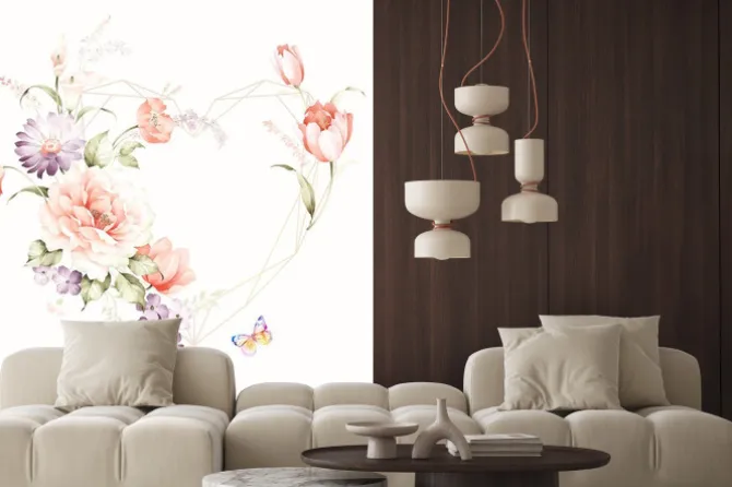 Naklejka: Delikatne geometryczne serce i pastelowe kwiaty