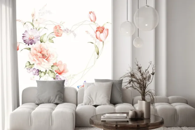 Naklejka: Delikatne geometryczne serce i pastelowe kwiaty