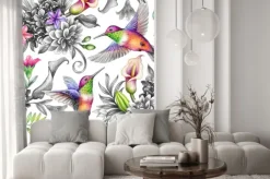 Naklejka: Digital watercolor botanical illustration, seamless floral pattern,