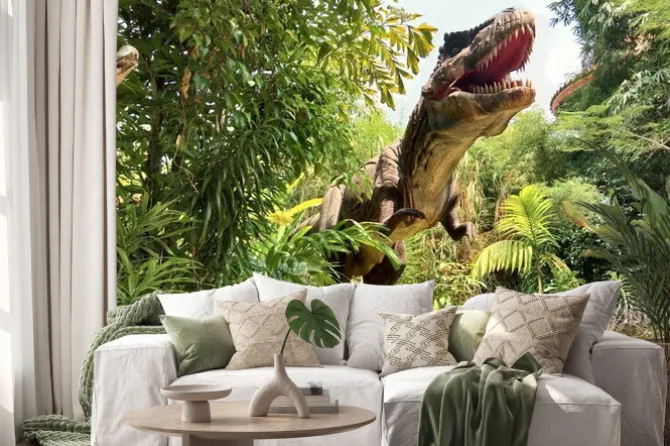 Naklejka: Dinozaur tyrannosaurus rex w dżungli