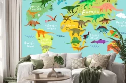 Naklejka: Dinozaury na mapie świata