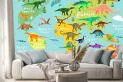 Naklejka: Dinozaury na mapie świata