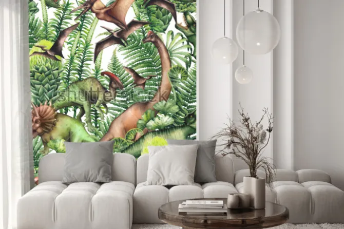 Naklejka: Dinozaury wśród prehistorycznych roślin