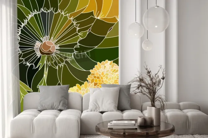 Naklejka: Dmuchawiec i mlecze na witrażu